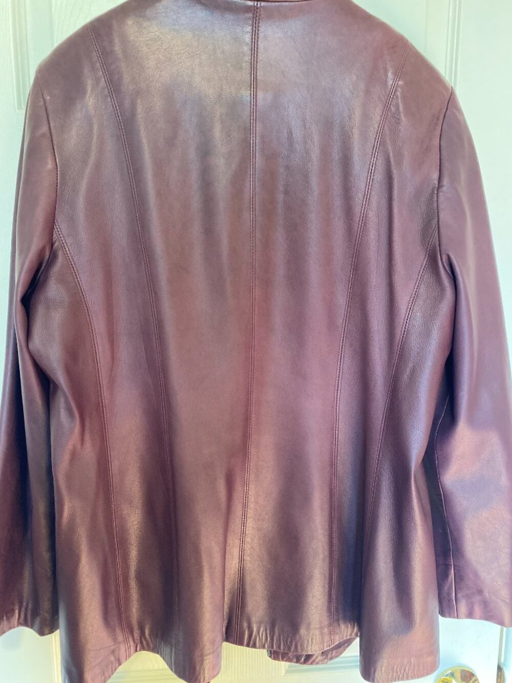 Vintage Danier Canadian Italian Leather Jacket Zip Front Plum Burgundy Coat L - Picture 3 of 6